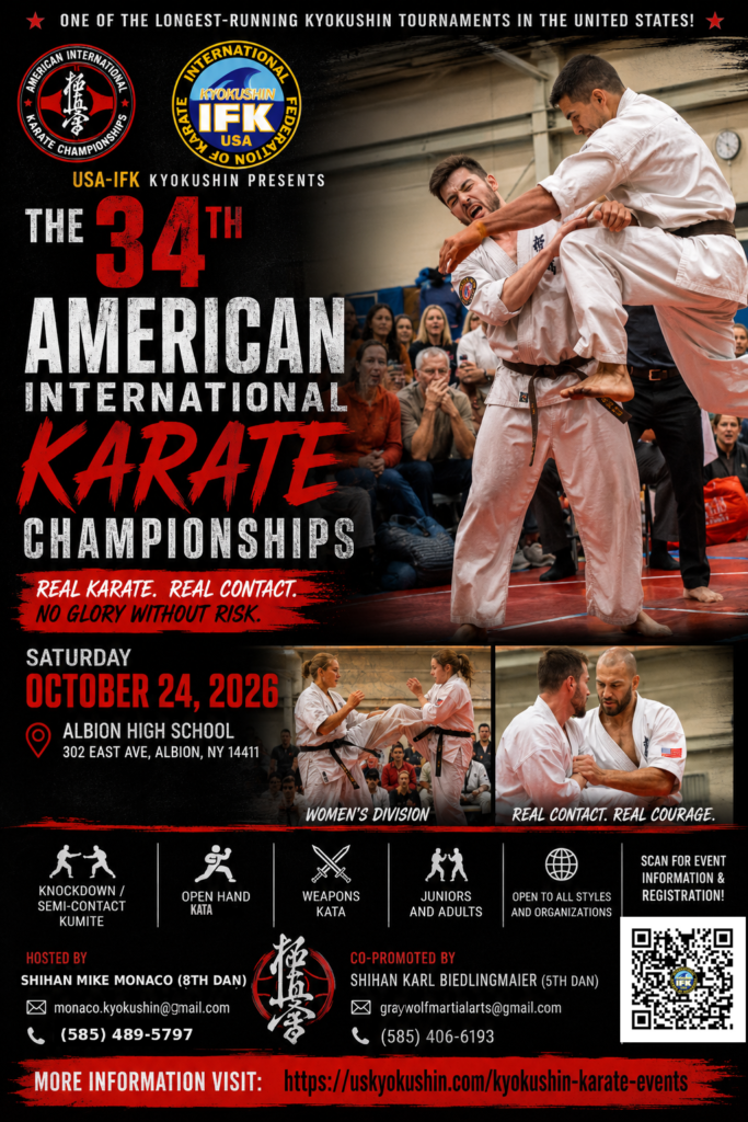 34th American International Karate Championships flyer, October 24, 2026, Albion, New York