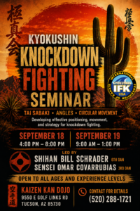 Kyokushin Knockdown Fighting Seminar flyer for September 18–19 in Tucson, Arizona
