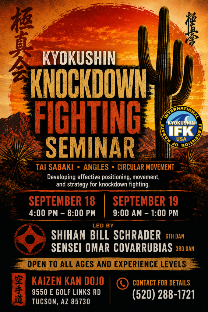 Kyokushin Knockdown Fighting Seminar flyer for September 18–19 in Tucson, Arizona